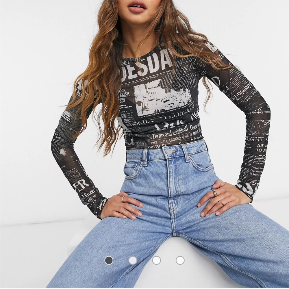 Long sleeve mesh newspaper top